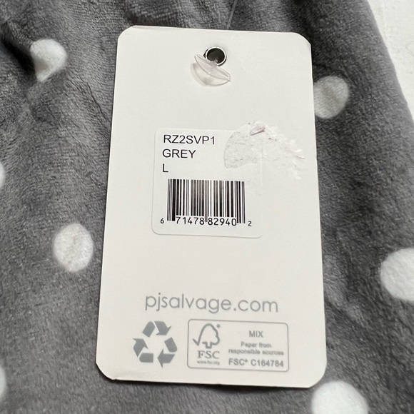 Pj Salvage Velour Lounge/PJ Pant. Grey with White Polka Dots and Port Trim, Lg. - Picture 5 of 16